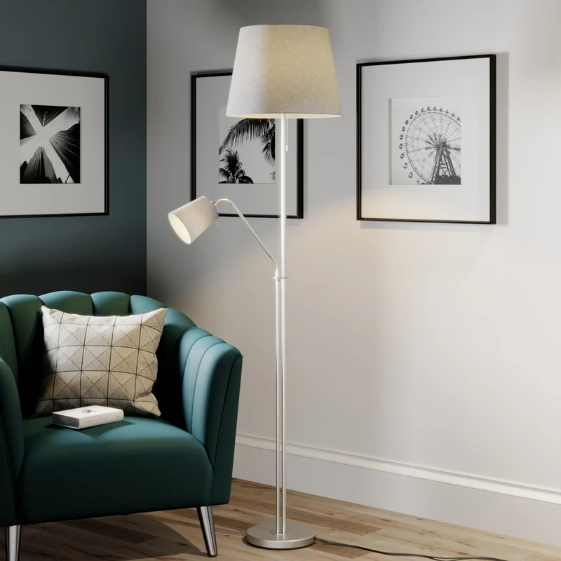 2x B-Ware Lindby Nantwin Stehleuchte Lampe grau Stoffschirm Lichtquelle E27, LED 2 STÜCK