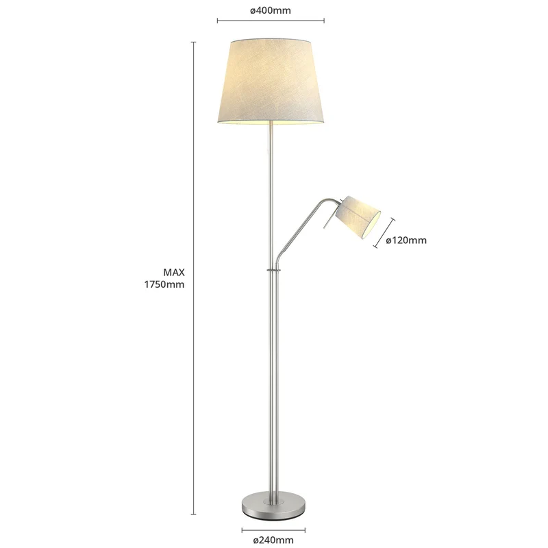 2x B-Ware Lindby Nantwin Stehleuchte Lampe grau Stoffschirm Lichtquelle E27, LED 2 STÜCK