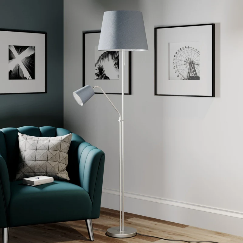 2x B-Ware Lindby Nantwin Stehleuchte Lampe grau Lichtquelle E27 LED Stoffschirm 2STÜCK