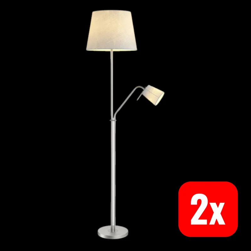 2x B-Ware Lindby Nantwin Stehleuchte Lampe grau Lichtquelle E27 LED Stoffschirm 2STÜCK