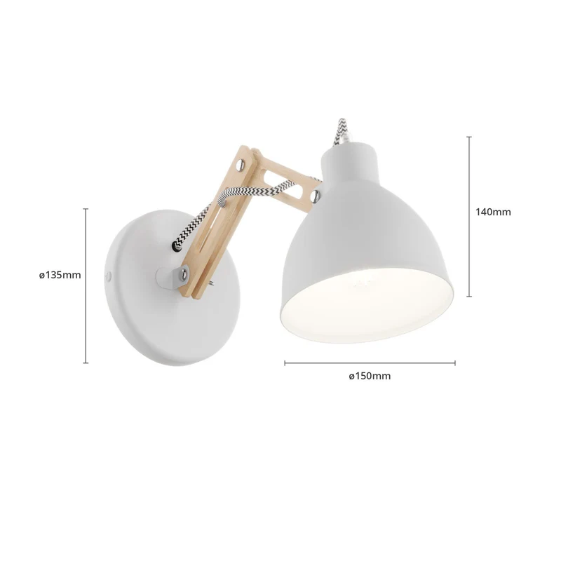 B-Ware Euluna Wandlampe Skansen Holzarm verstellbar weiß Wandleuchte Lampe Leuchte Spot