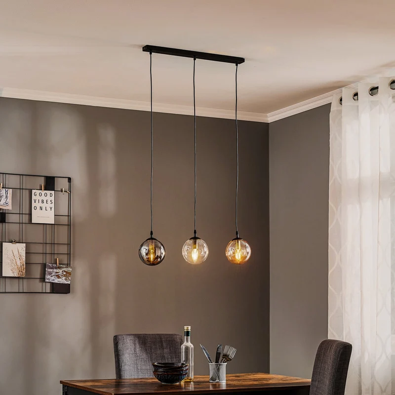 B-Ware EMIBIG LIGHTING Hängeleuchte Glassy Hängelampe 3-flg gerade grafit amber klar