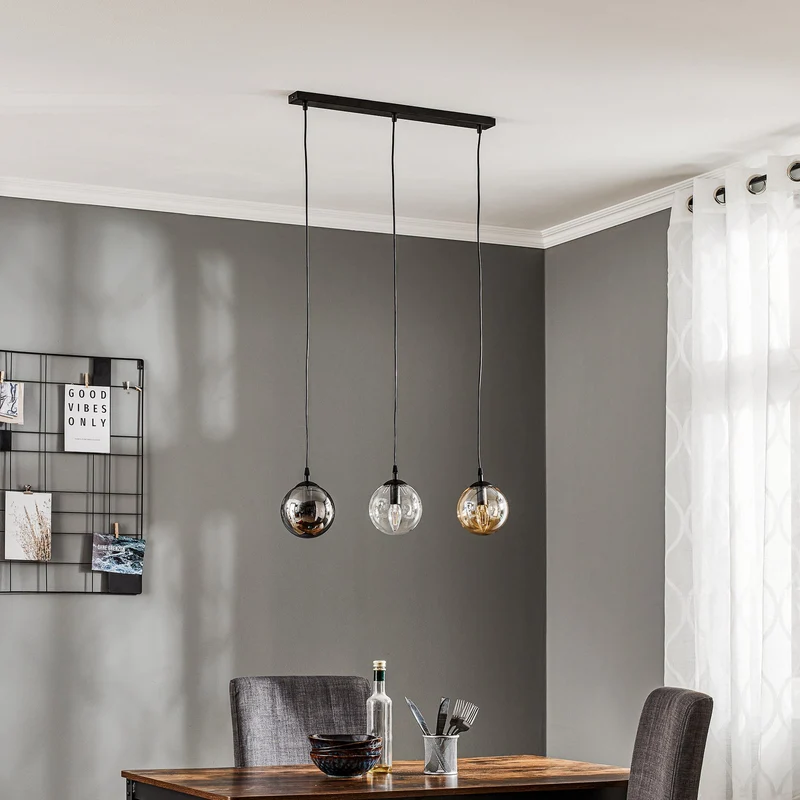 B-Ware EMIBIG LIGHTING Hängeleuchte Glassy Hängelampe 3-flg gerade grafit amber klar