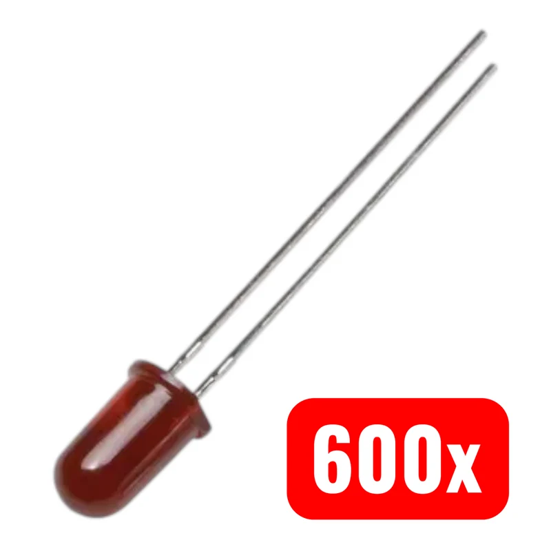600x B-Ware Broadcom LED Leuchtdiode Lampe Rot bedrahtet 3 mm 45 mcd 60 Grad 20 mA 600 STÜCK