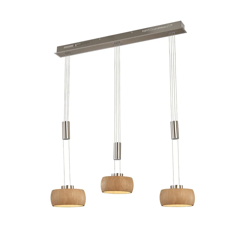 B-Ware FISCHER HONSEL Pendelleuchte Hängelampe LED Eiche nickel Holz Metall 100 cm 3flg