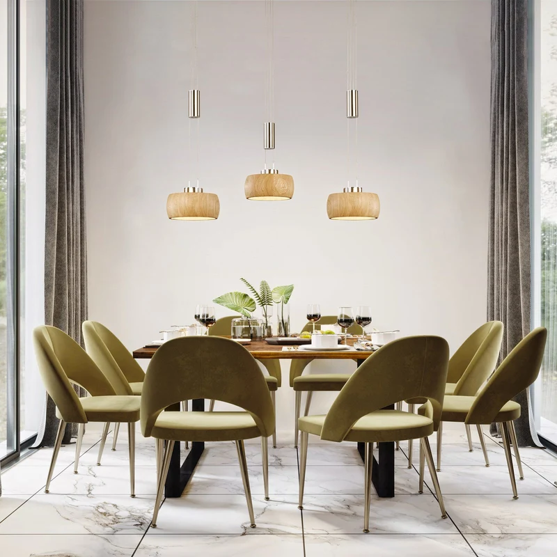 B-Ware FISCHER HONSEL Pendelleuchte Hängelampe LED Eiche nickel Holz Metall 100 cm 3flg