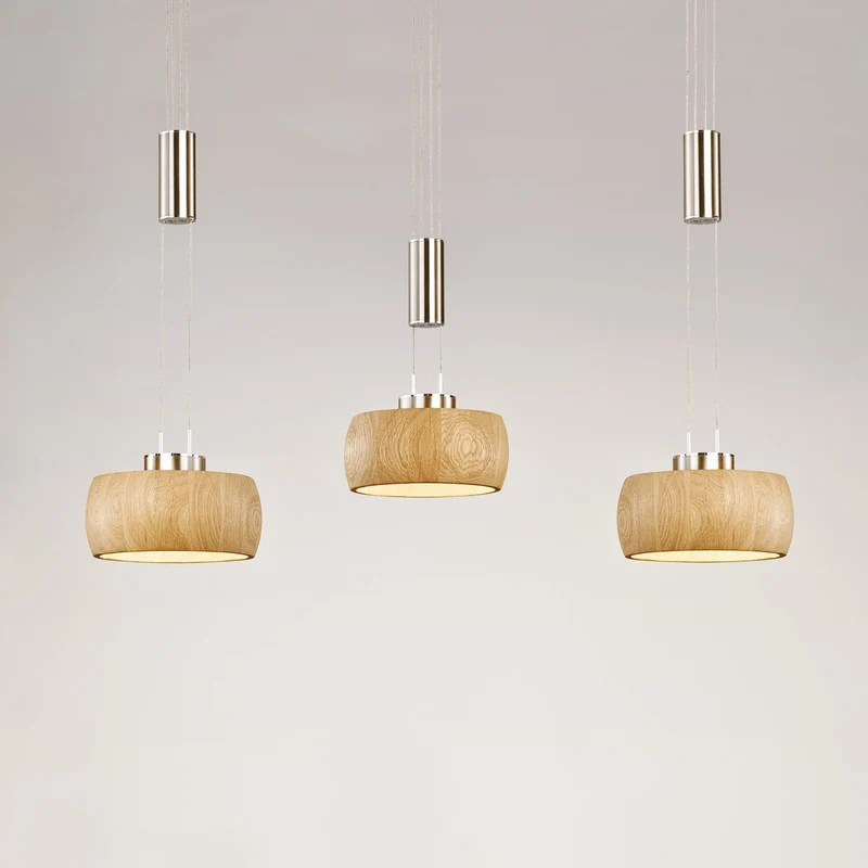 B-Ware FISCHER HONSEL Pendelleuchte Hängelampe LED Eiche nickel Holz Metall 100 cm 3flg