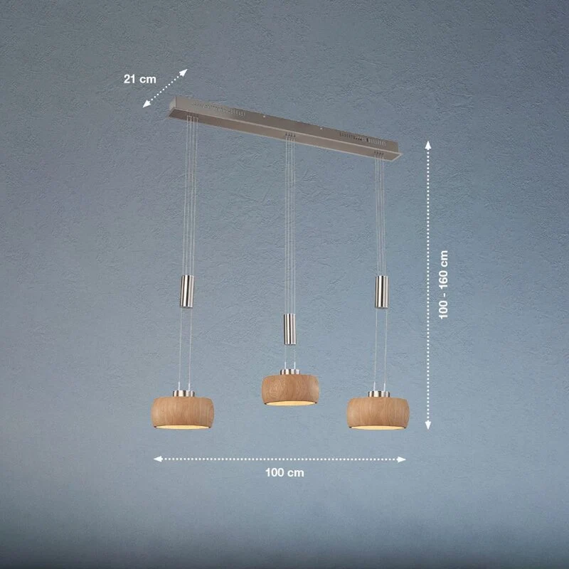 B-Ware FISCHER HONSEL Pendelleuchte Hängelampe LED Eiche nickel Holz Metall 100 cm 3flg