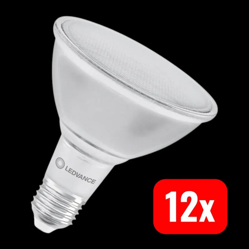 12x B-Ware LEDVANCE Reflektorlampe LED E27 PAR38 Klar Warmweiß dimmbar Glas 15,2 W 12 STÜCK