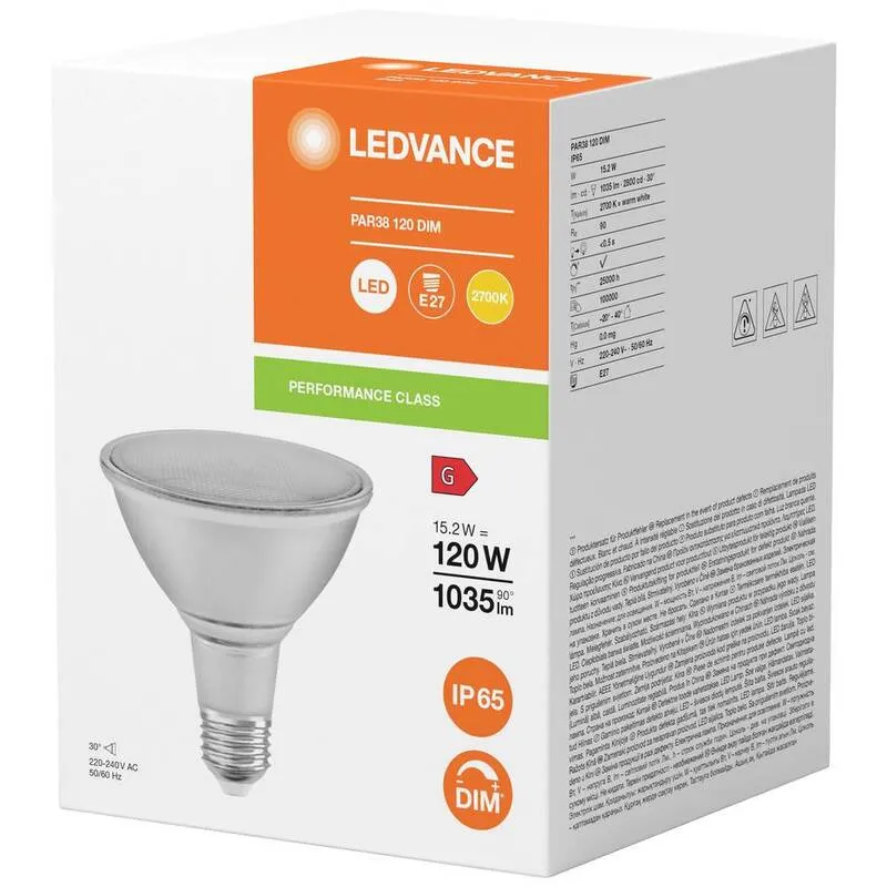 12x B-Ware LEDVANCE Reflektorlampe LED E27 PAR38 Klar Warmweiß dimmbar Glas 15,2 W 12 STÜCK