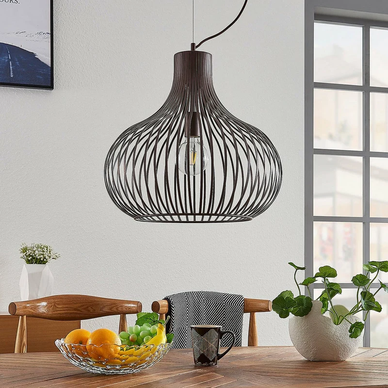 B-Ware Lindby Frances Hängeleuchte Hängeleuchte Lampe Leuchte braun 1-fl. Ø 48 cm E27