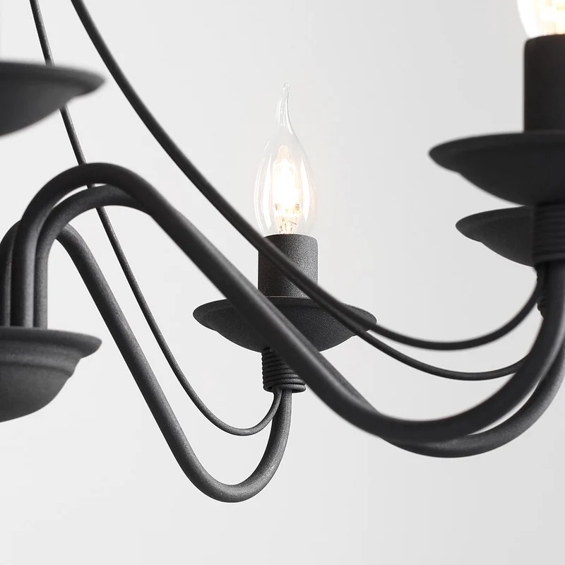 B-Ware Kronleuchter Lampe Rosa Deckenlampe schwarz Metall 8flg Hängelampe Pendelleuchte