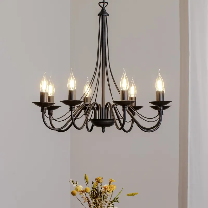 B-Ware Kronleuchter Lampe Rosa Deckenlampe schwarz Metall 8flg Hängelampe Pendelleuchte