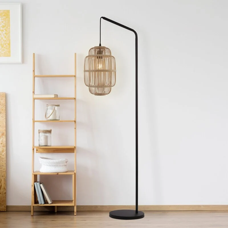 B-Ware Stehleuchte Standleuchte Searchlight Java Bambus schwarz holz Stahl Schalter389