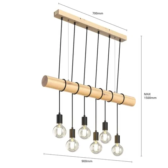 B-Ware Lindby Holz-Pendelleuchte Eviton Hängelampe Deckenlampe Lampe 6-flammig natur