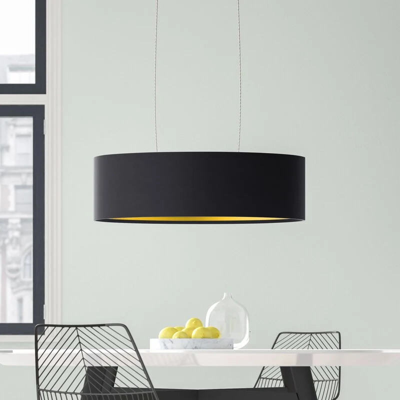 B-Ware Hykkon Brielle Trommel Pendelleucht Hängelampe Deckenlampe Rund Schwarz Gold