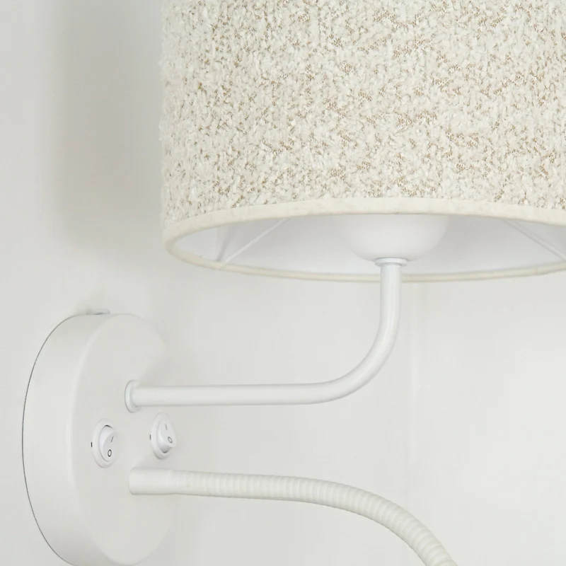 B-Ware Duolla Wandleuchte Wandlampe Roller Bouclé Leselicht Textil Metall weiß creme