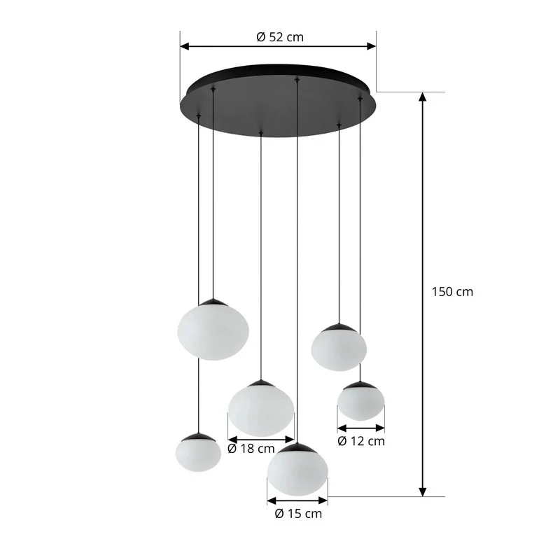 B-Ware Lucande Pendelleuchte Hängelampe LED Lampe Tivar schwarz weiß Glas 6-flammig