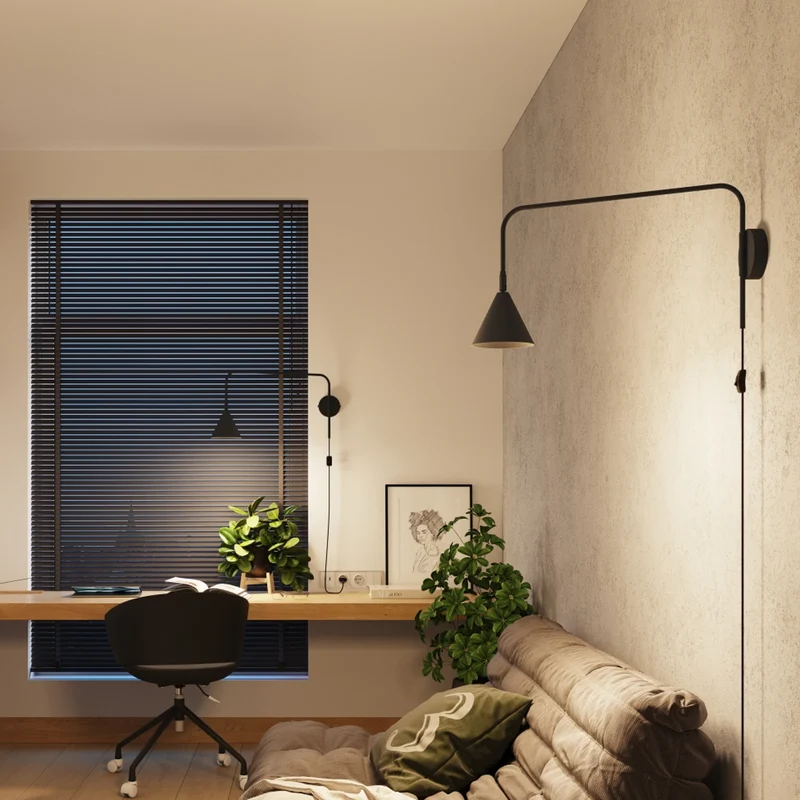 B-Ware SOLLUX Wandleuchte Wandlampe LYS schwarz Metall Stecker Skandinavisches Design