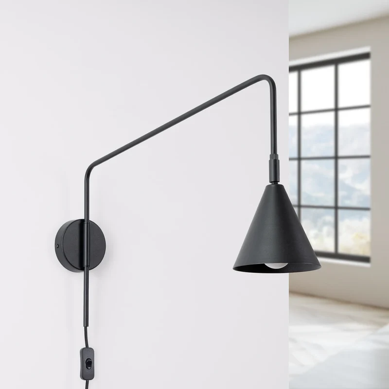 B-Ware SOLLUX Wandleuchte Wandlampe LYS schwarz Metall Stecker Skandinavisches Design