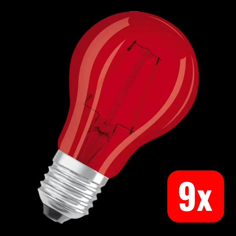 B-Ware OSRAM LED Lampe Glühbirne E27 Rot Klar Classic A60 2,5W 230V Licht 9 STÜCK