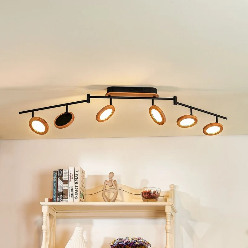 B-Ware Lindby Strahler Spot LED Holz schwarz weiß 152 cm Deckenleuchte mit Dimmer