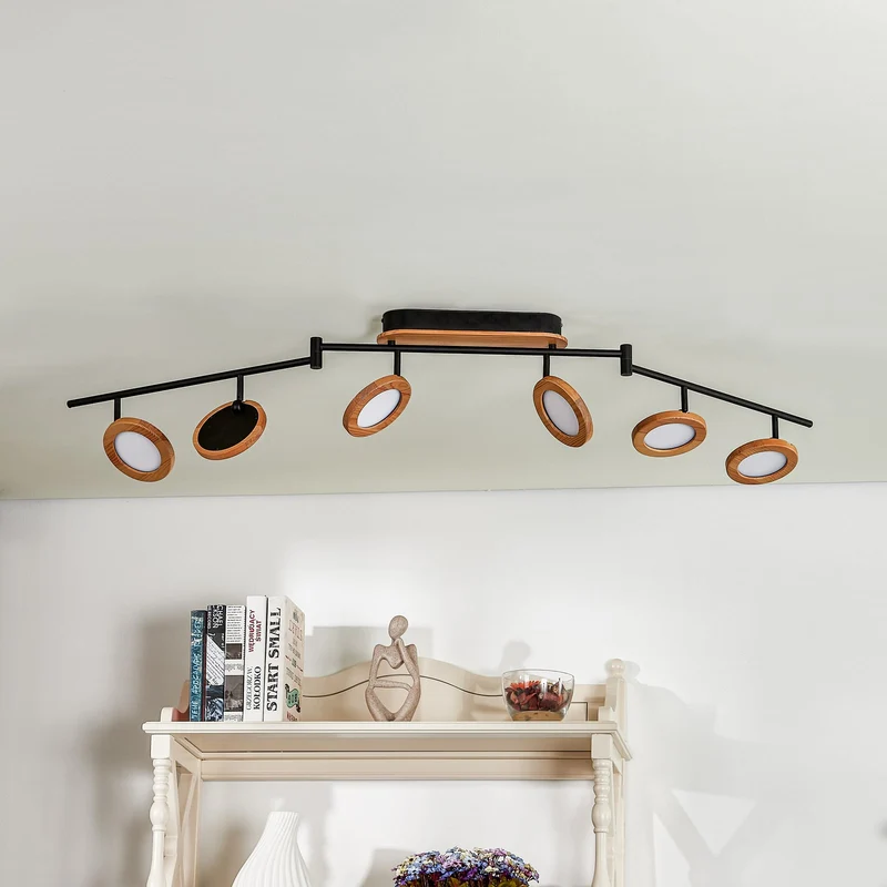 B-Ware Lindby Strahler Spot LED Holz schwarz weiß 152 cm Deckenleuchte mit Dimmer