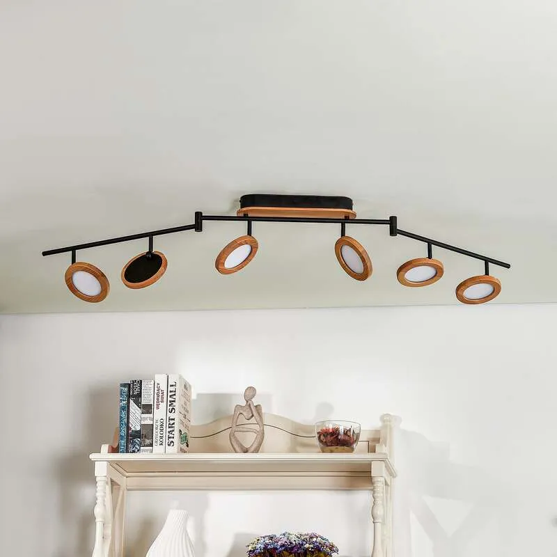 B-Ware Lindby Strahler Spot LED Holz schwarz weiß 152 cm Deckenleuchte mit Dimmer