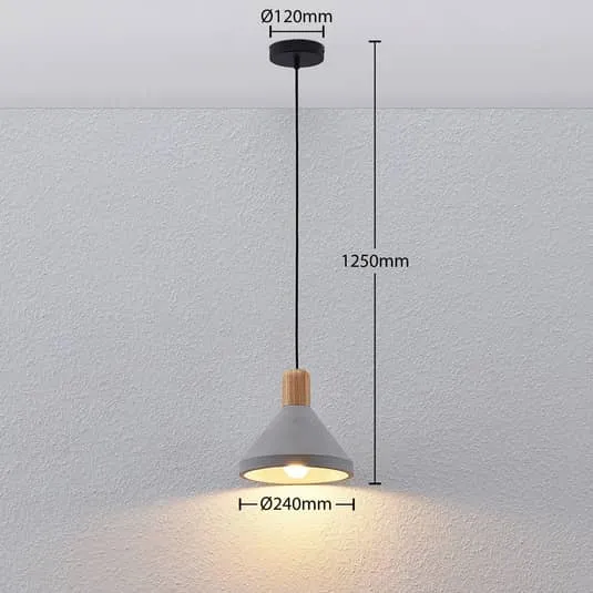 B-Ware Lindby Beton-Pendelleuchte Lampe Leuchte Hängeleuchte IP20 Caisy mit Holz, rund