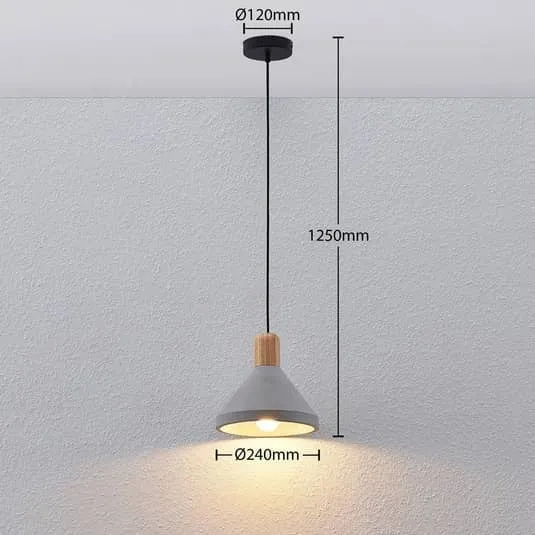 B-Ware Lindby Beton-Pendelleuchte Lampe Leuchte Hängeleuchte IP20 Caisy mit Holz, rund