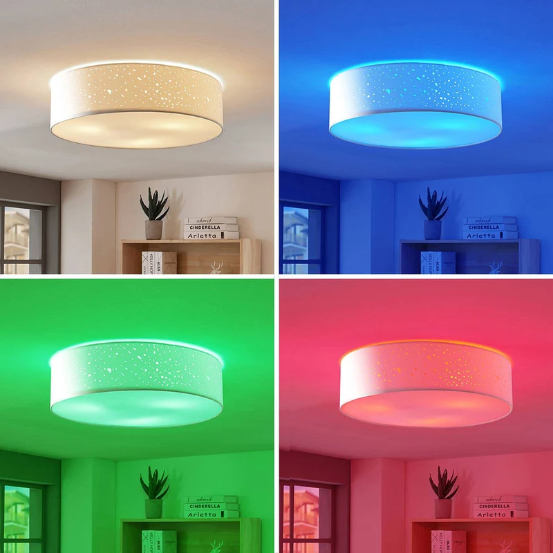 B-Ware Lindby Deckenlampe Deckenleuchte Alwine LED weiß Stoff Metall WLAN dimmbar direk