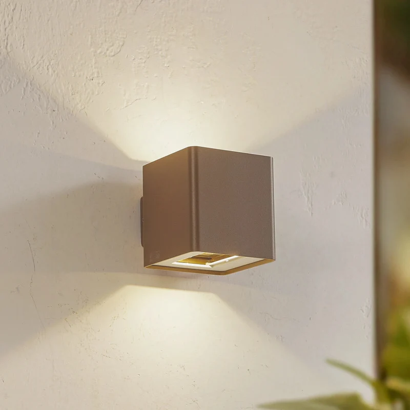 B-Ware Lucande LED-Außenwandleuchte Aaron Wandlampe Außenleuchte braun Alu up/down