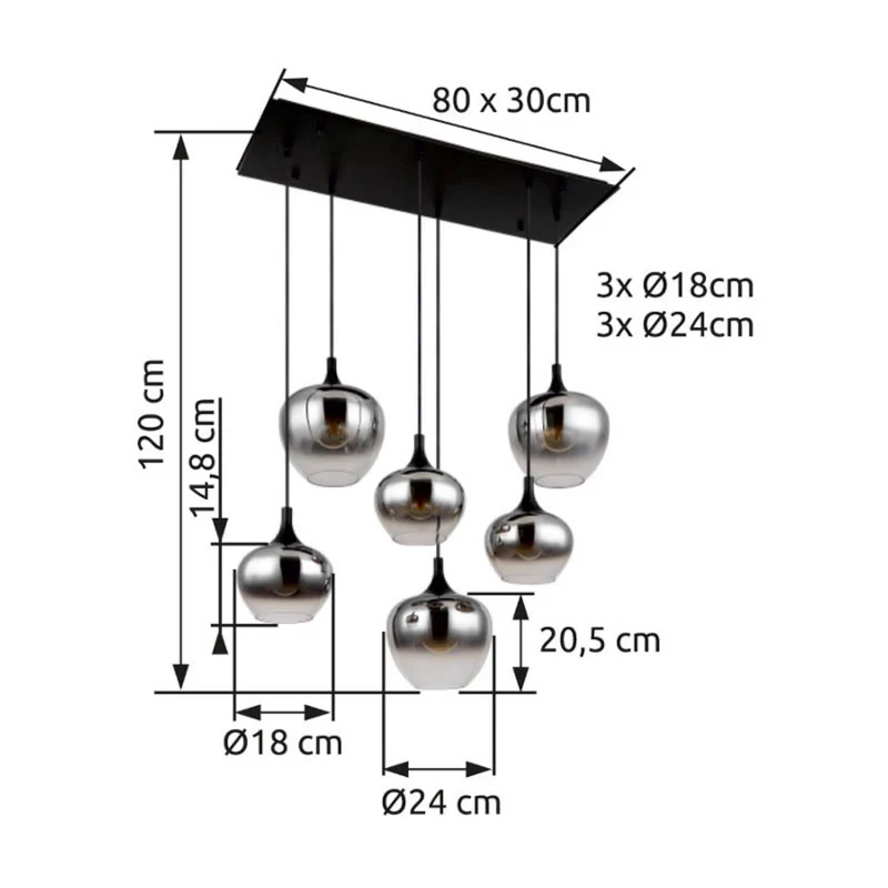 B-Ware Globo Hängelampe Pendelleuchte Maxy Glas rauchgrau Beleuchtung Länge 86 cm