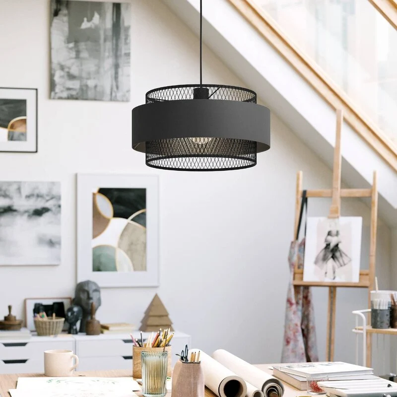 B-Ware Eglo Bazely Hängeleuchte Pendelleuchte Lampe schwarz Stoff Ø40cm SIEHE TEXT/FOTO