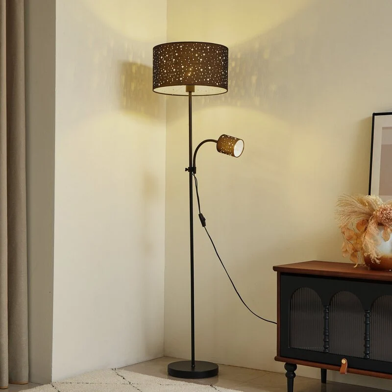 B-Ware Lindby Stehleuchte Melanie schwarz Stoff, Ø 36 cm Stehlampe Lampe Leuchte Spot