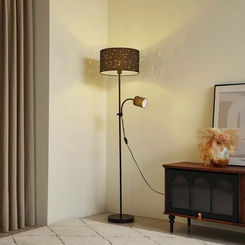 B-Ware Lindby Stehleuchte Melanie schwarz Stoff, Ø 36 cm Stehlampe Lampe Leuchte Spot