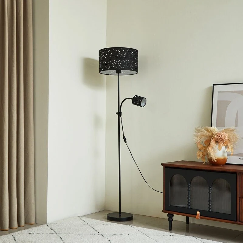 B-Ware Lindby Stehleuchte Melanie schwarz Stoff, Ø 36 cm Stehlampe Lampe Leuchte Spot