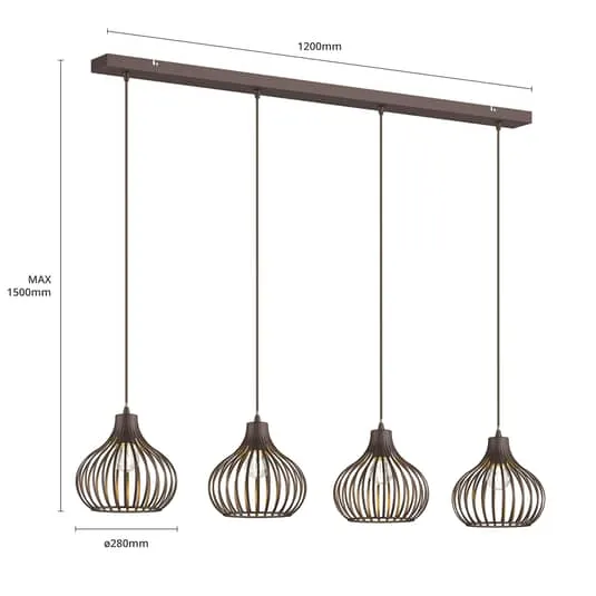 B-Ware Lindby Hängelampe Pendelleuchte Frances Lampe kaffeebraun 4-flammig Metall E27