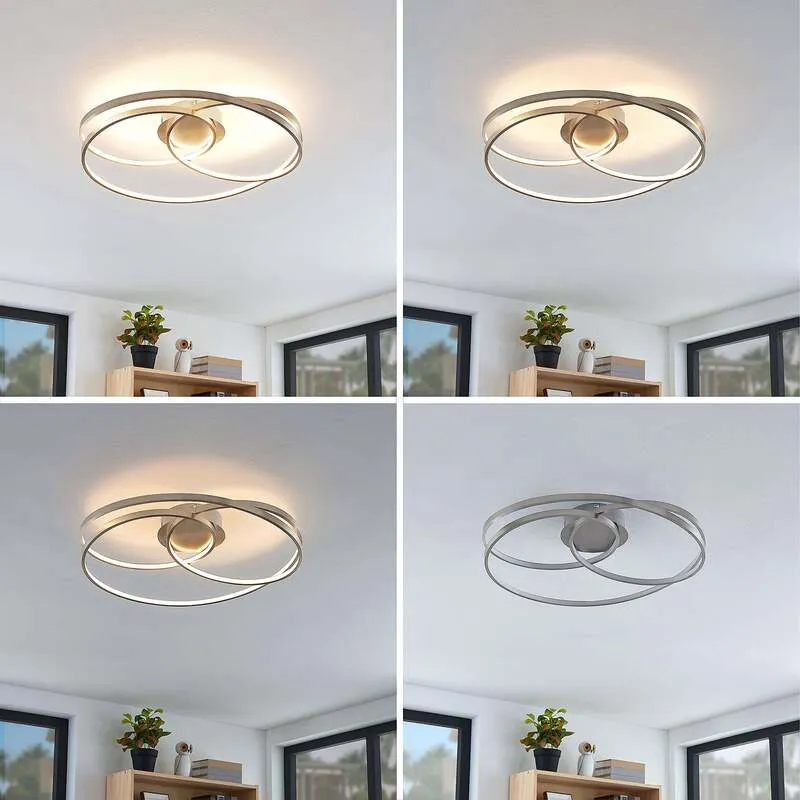 C-Ware Lindby Deckenlampe Deckenleuchte LED Joline Nickel Metall rund spiralförmig 60 c