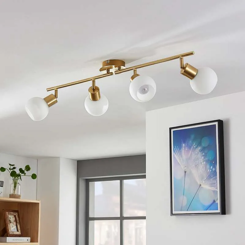 B-Ware Lindby Deckenleuchte Deckenlampe Elaina messing Glas Opalglasschirme 4 flam940