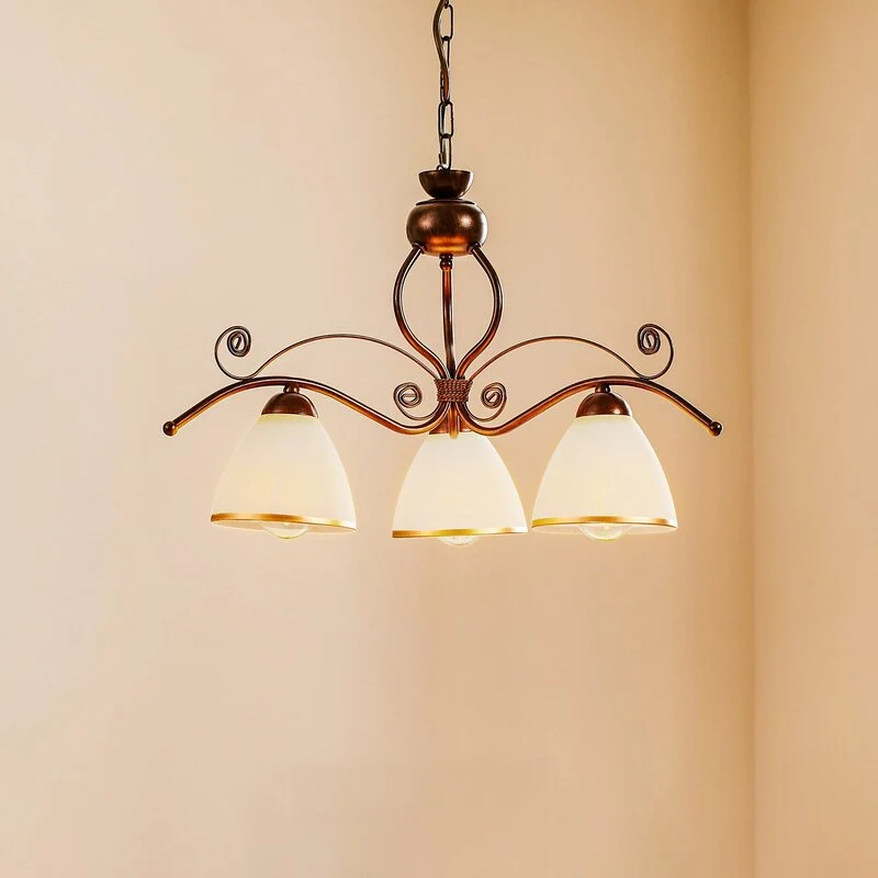 B-Ware Lamkur Hängeleuchte Roma in Weiß und Braun dreiflammig Hängelampe Leuchte Lampe
