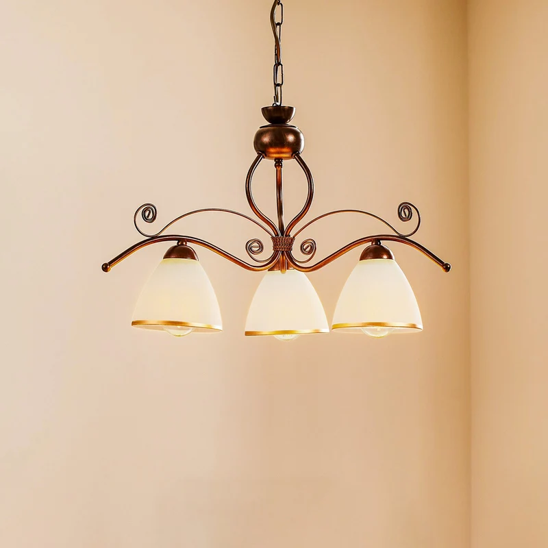 B-Ware Lamkur Hängeleuchte Roma in Weiß und Braun dreiflammig Hängelampe Leuchte Lampe