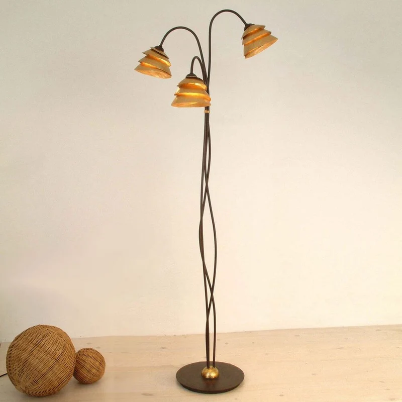 Stehleuchte 3-flammig Snail One Eisen Braun-Schwarz-Gold