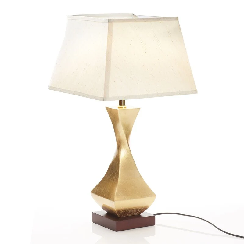 B-Ware Schuller Valencia Tischleuchte Lampe gold Textil Holz Deco Schalter Fuß beige