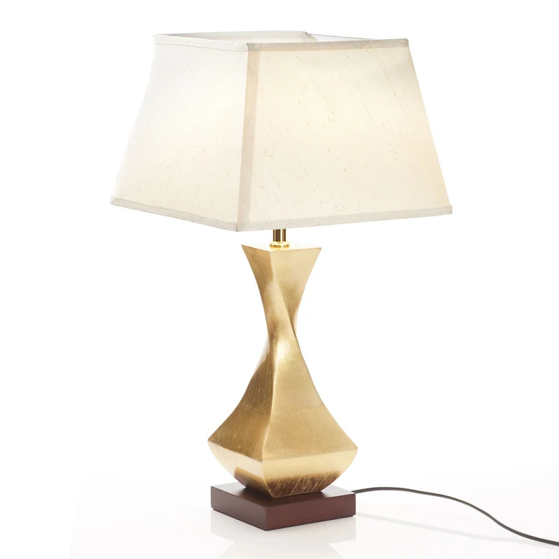 B-Ware Schuller Valencia Tischleuchte Lampe gold Textil Holz Deco Schalter Fuß beige