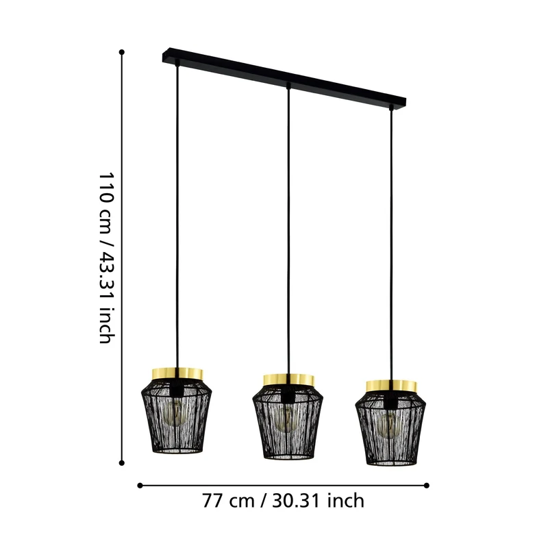 B-Ware Eglo Hängeleuchte Pendelleuchte Escandidos schwarz gold dreiflammig Wohnzimmer