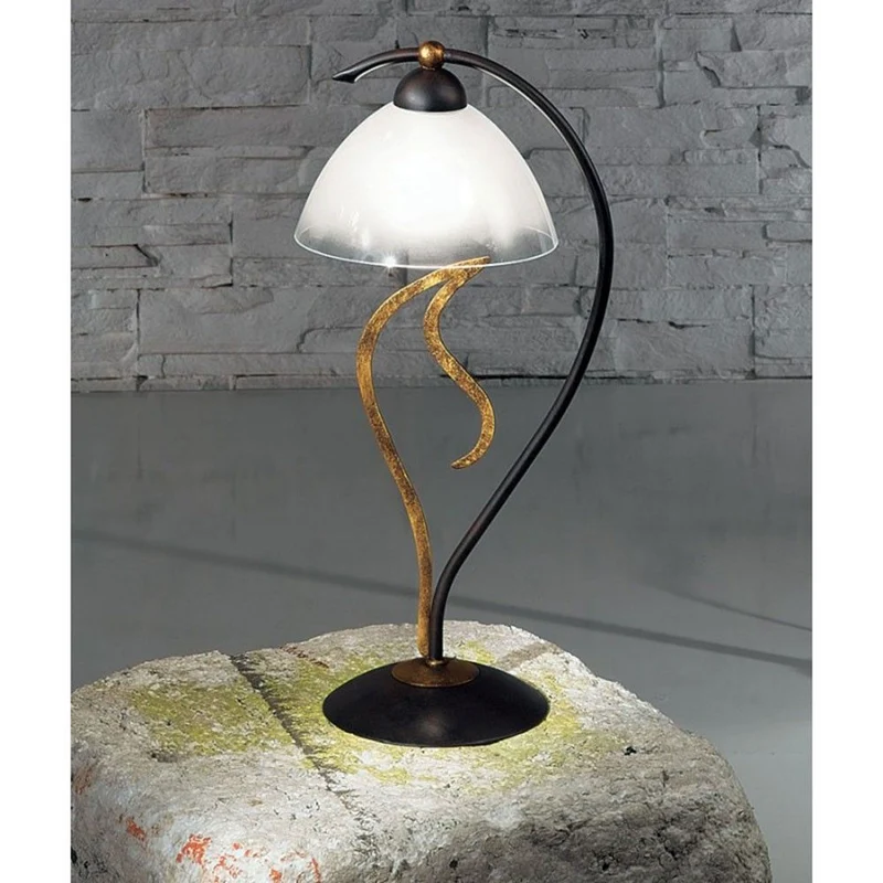 Amabile Tischleuchte 46cm rost-antik mit Gold, Glas Weiß
