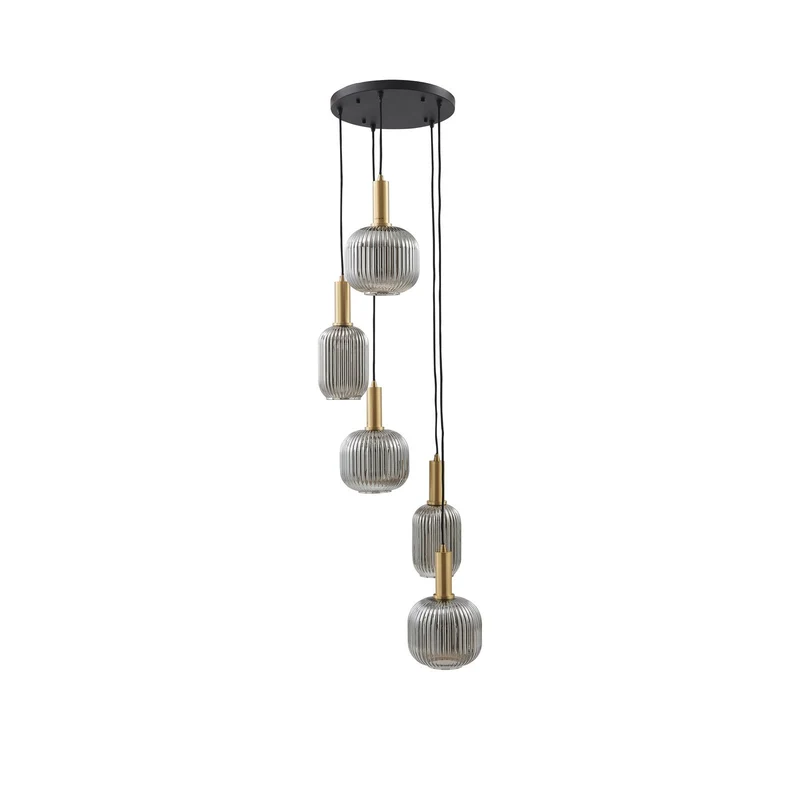 B-Ware Lindby Hängeleuchte Pendelleuchte Doroteo 5 flammig grau Glas678