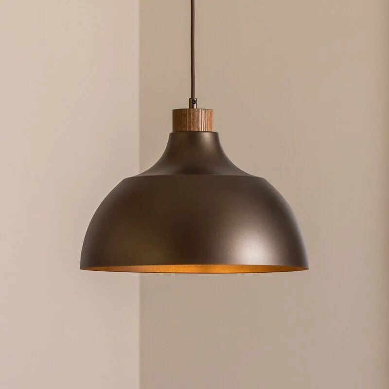 B-Ware Envostar Hängeleuchte Pendelleuchte Kaitt braun Ø 34 cm Holzdetail