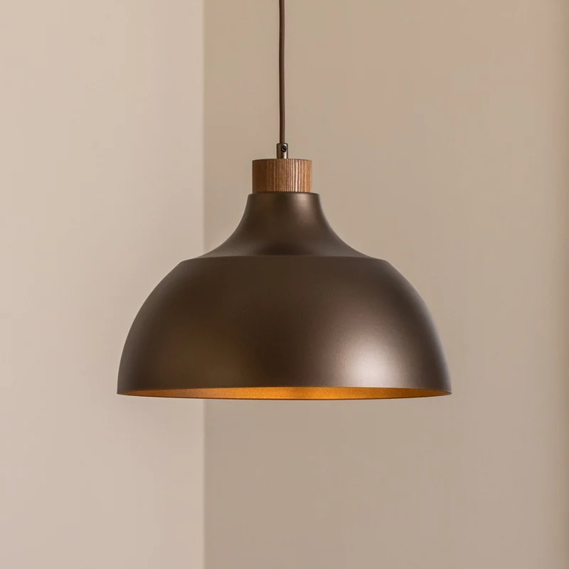 B-Ware Envostar Hängeleuchte Pendelleuchte Kaitt braun Ø 34 cm Holzdetail